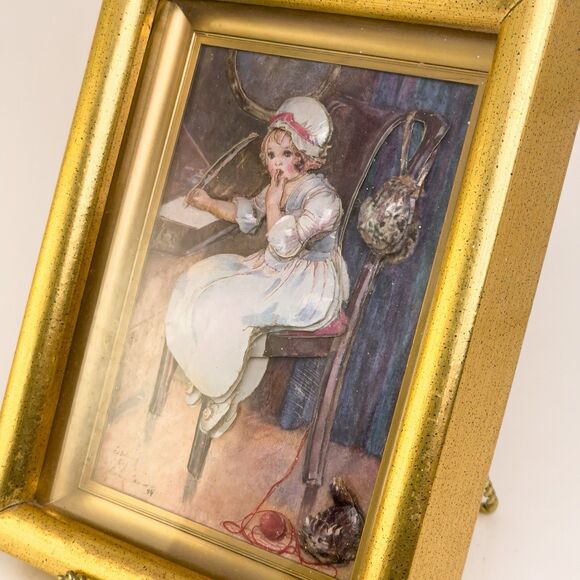 Vintage 3D Dimensional Framed Art 7x9 Gold Frame Victorian Child Scene - Picture 5 of 13